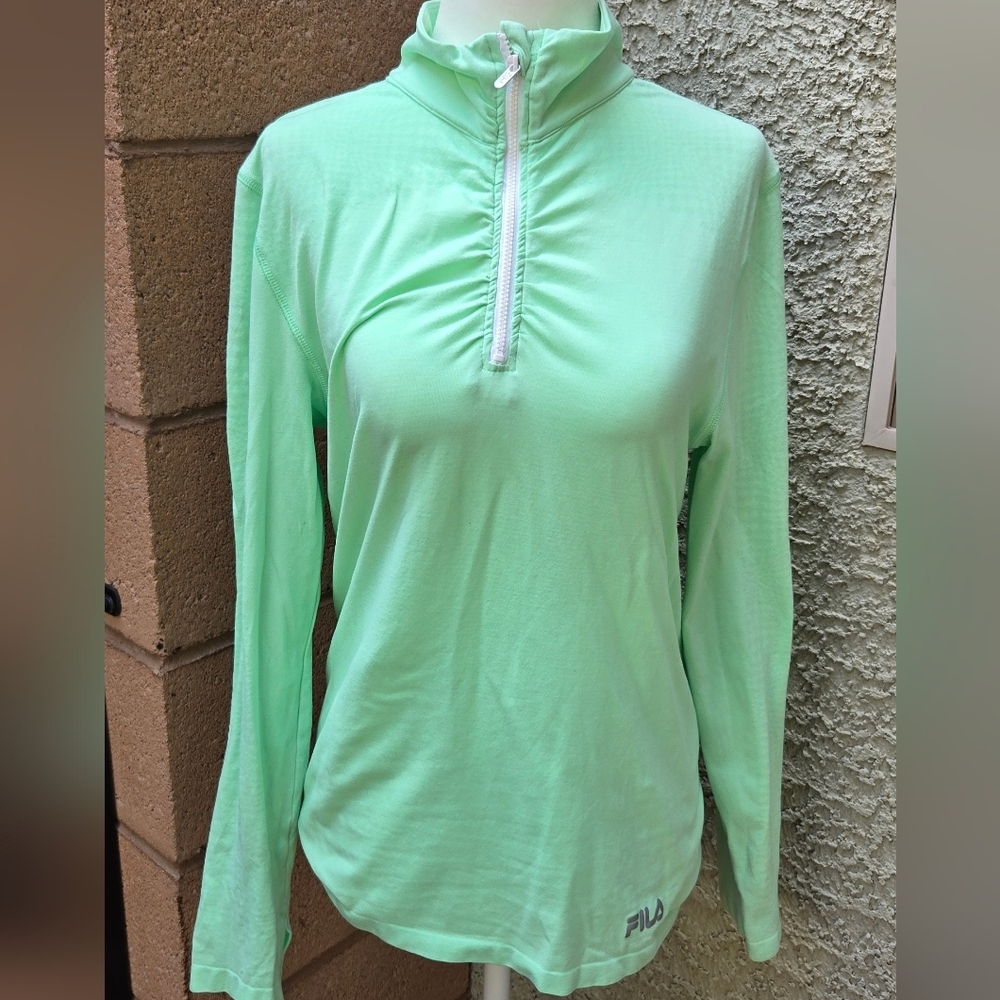 FILA Women's Mint Long-Sleeve Zip Mock Neck Top